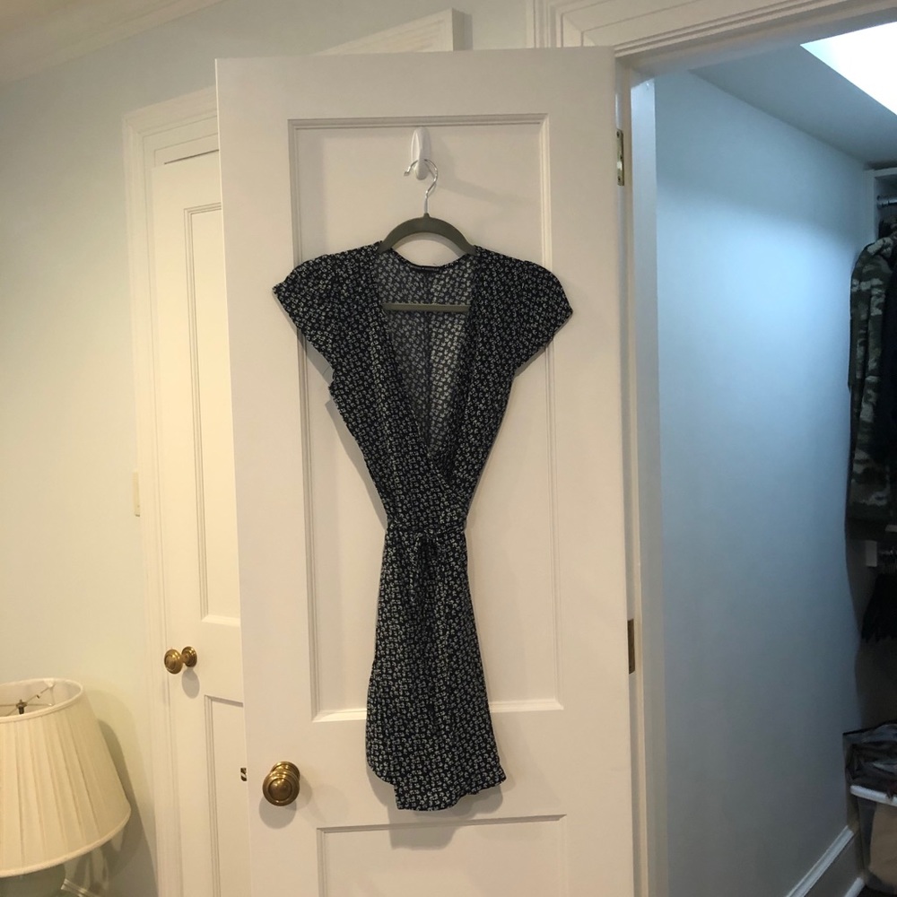 Dark blue floral wrap dress